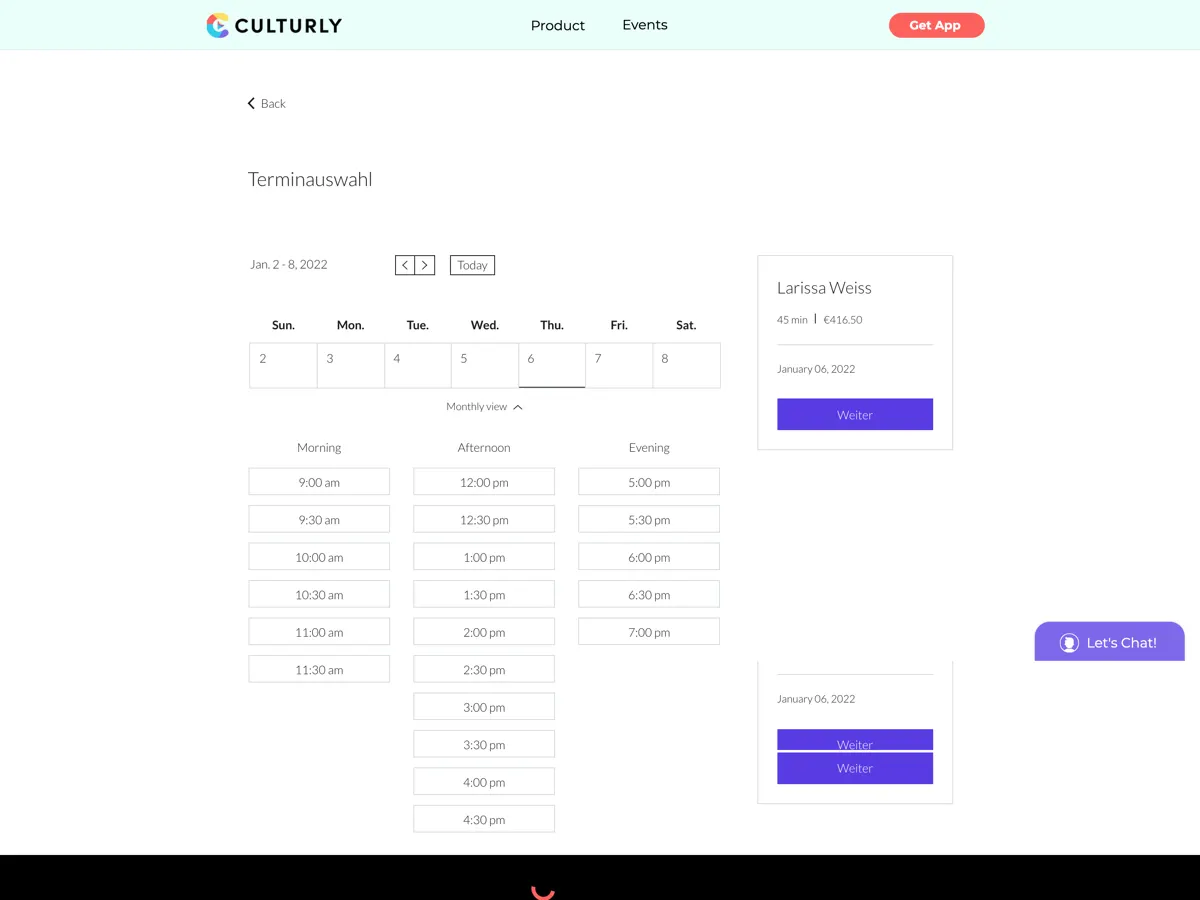 Culturly Marketplace — Date select